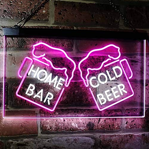 Home Bar Cold Beer Cheers Dual LED Neon Light Sign